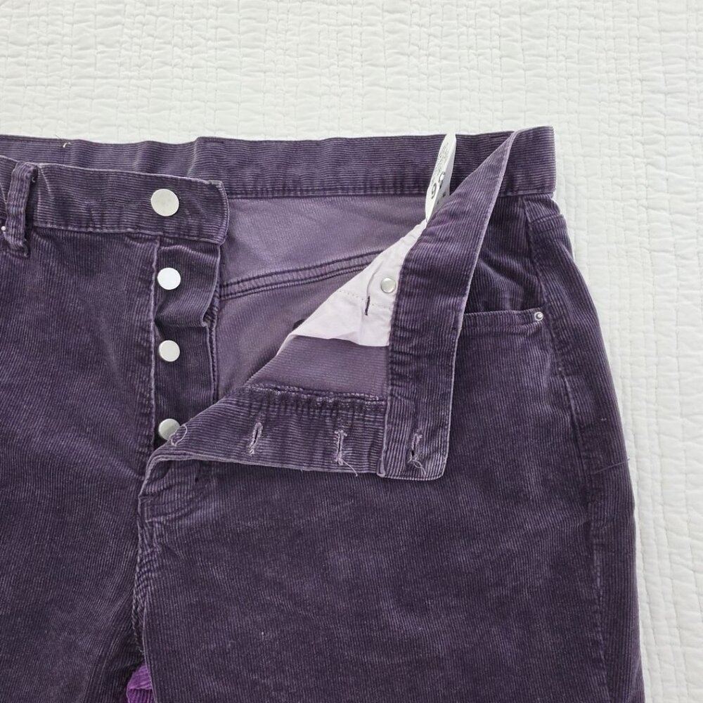 MNML Corduroy Shorts Mens 36 Purple Button Fly 12" Inseam Contrast Stripe - Picture 5 of 12